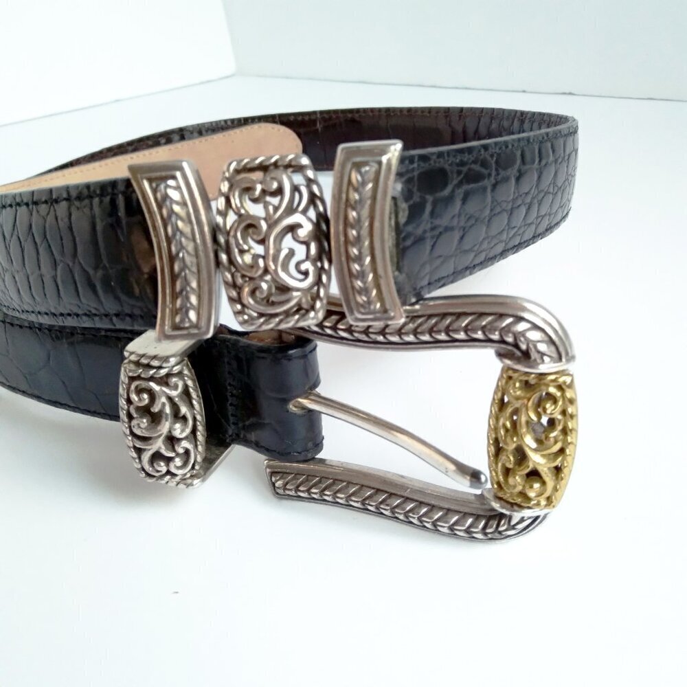 Leather Western Belt NWT Brown Reptile Print Silver Toned Hardware. Giftable!